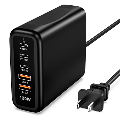 USB C Charging Station Fast Wall Charger USBC Charging Power Hub for Multiple Device Desktop Charge Block 3 USB C 2 USB A 120W Pd Rapid Strip Adapter Compatible for iPhone iPad Galaxy Smart Cell Phone