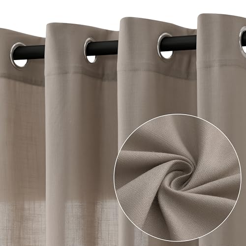 Jowels Taupe Linen Grommet Curtains 90 Inch Length 2 Panels for Living Room