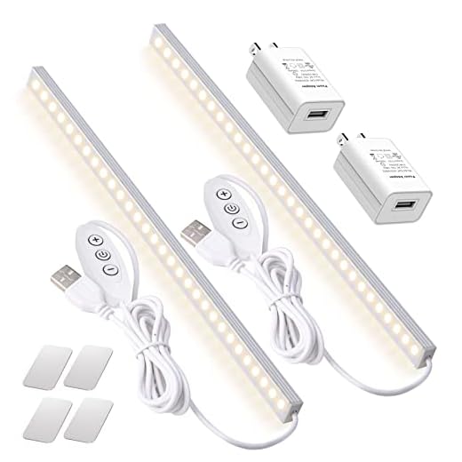 DWEPTU 2Pack LED Under Cabinet Lighting Dimmable Under Cabinet Lights with USB Powered for Closet Light Bar Under Counter Lighting Work Tables Student Dormitory (Include AC Plug)