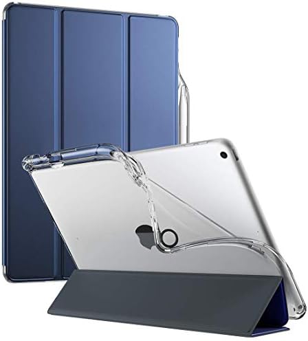 iPad 9.7 Case, Poetic Lumos X Flexible Soft Transparent Ultra-Thin TPU Slim-Fit Trifold Stand Folio Smart Cover [Auto Wake/Sleep][Pencil Holder] for New iPad 9.7 (6th Gen 2018) Navy Blue/Clear