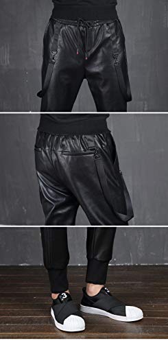 Idopy Calça masculina de couro sintético para corrida de couro sintético harém, Preto, 44