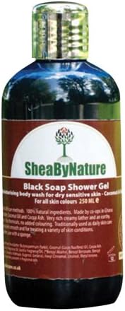 Sheabynature Creamy Coconut and Vanilla African Black Soap Body Wash Shower Gel (250ml) No Detergents, No SLS, Suitable for Sensitive Skin