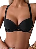 GORGLITTER Damen Bikini Oberteil Push Up Neckholder Bikini Top Bikini Oberteil mit Bügel Swimm Oberteil Sommerstrand Bikini Schwarz L
