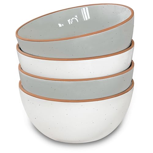 Mora Ceramic Bowls For Kitchen, 28oz - Bowl Set of 4 - For Cereal, Salad, Pasta, Soup, Dessert, Serving etc - Dishwasher, Microwave, and Oven Safe - For Breakfast, Lunch and Dinner - Vanilla & Grey