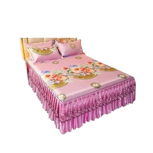 Falda de Cama Juego de 3 uds. De Colcha Moderna, Falda Cama Fresca, sábanas Lavables a máquina, con Banda elástica for tamaño Queen y King para decoración de la Cama(Color 6,3 pcs 180x220cm)