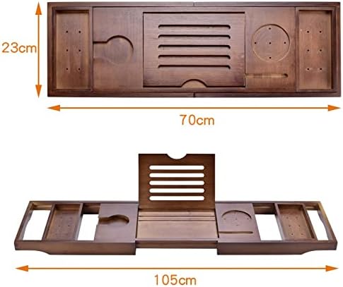 Bathtub Rack Telescopic Non-Slip al Bath Mobile Phone Holder Board Brown Bathtub Rack Tray image 3