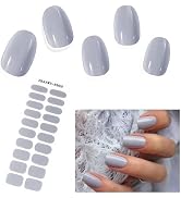 20PCS Gel Nail Strips, EBANKU Gray Gel Nail Polish Stickers, Real Adhesive Long-Lasting Gel Nail ...