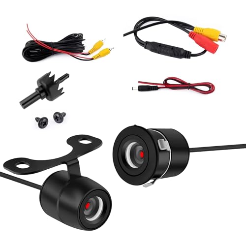 XIZAKEE 1 PC Car Reverse Backup Camera, 170 Wide Angle HD Night Vision with Bracket Wire Harness, IP68 Waterproof Front Side Rear View Camera Kit, Universal for Most Cars, Trucks, SUVs (Black)