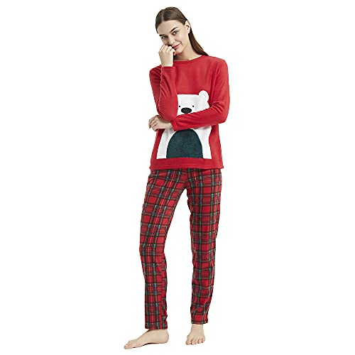 PimpamTex - Pyjama en polaire pour femme et fille pour l'hiver | Ensemble pyjama d'hiver avec motifs | Ensemble pyjama super douillet pour la saison d'hiver, Cuadrin rouge, M Cover