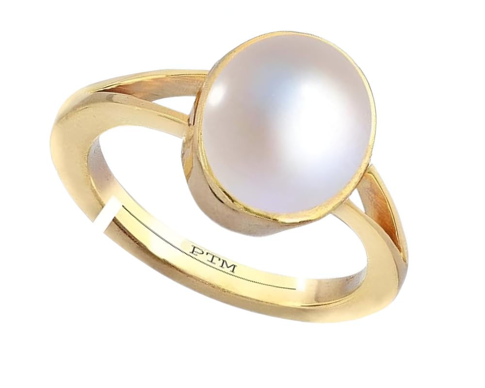 PTM Pearl/Moti 3.25 to 10.25 Ratti or 3.00 to 9.50 Carat Astrological Certified Gemstone Panchdhatu/5 Metals Gold Plated Adjustable Ring for Men Women