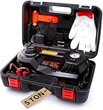 ROGTZ 5 Ton Electric Hydraulic Car Jack Kit with Built-in Tire Inflator Pump & Tire Pressure Monitor, 12V Portable Floor Jack for SUV, Sedan, Truck Tire Change with LED Light