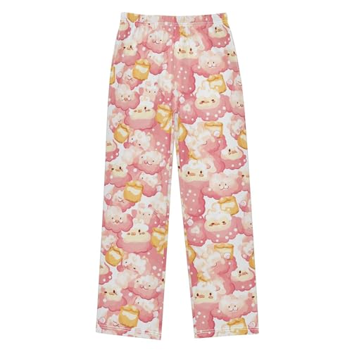 visesunny Boys' Pants Light Pink Popcorn Jogger Pants Elastic Waist Long Bottoms Trousers with Pockets