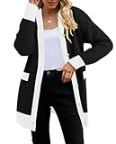 2024 Fall Long Cardigan for Women Long Sleeve Open Front Button V Neck Colorblock Cardigans Sweaters Knit Dress Black/White L