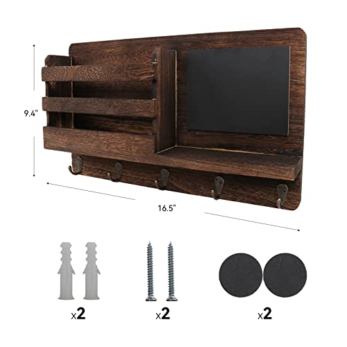 Key Holder For Wall Decorative, Wooden Mail Organizer With 5 Key Hooks, Chalkboard & Shelf, Wall Mount Key Hangers For Keys Letters Bills, Rustic Home Decor For Entryway, Kitchen, Hallway, Home #TOP5