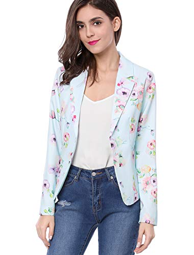 Allegra K Donna Giacca Blazer Base Stampato Floreale Manica Lunga