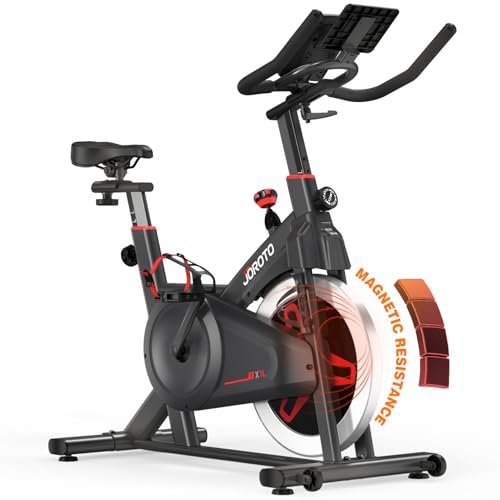 JOROTO Heimtrainer Fahrrad, Indoor Bike mit 100-stufigem Magnetischem Widerstand, LCD Monitor & Tablet Halterung, Leise & Stabil, bis 150 kg belastbar