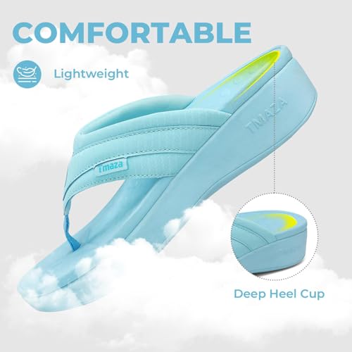 Image of Womens Platform Arch Support Flip Flops | Summer Wedge orthotic Slide Sandals footbed Thong Sandals for Pool Beach