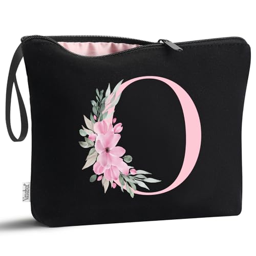 Image of Vavabox A-Z Personalized Makeup Bag, Birthday Gifts for Women Mom, Gifts for Best Friend, Bride Bridesmaid Cosmetic bag (O, 02-Black)