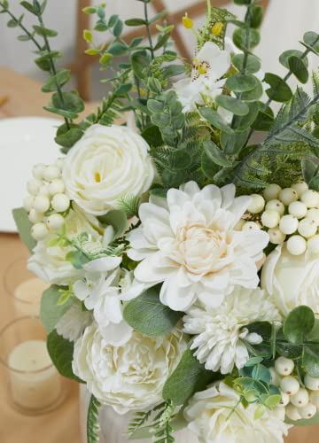 Anna's Whimsy Artificial Flowers Bouquets, Artificial Silk Flowers Bouquets For Wedding, Home Table Decorations, Wedding Centerpieces Bouquets Flowers Arrangement Decorations (White) #TOP5