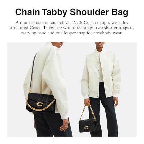 Image of Quilted Glazed Leather Chain Tabby Shoulder Bag with Chain