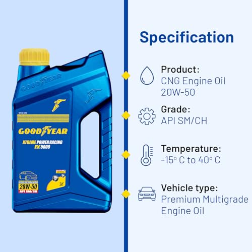 Image of GOODYEAR 3.0 Ltrs 20W50 API SM /CH Xtreme Power Racing FX 5000 | Premium Multigrade Mineral Engine Oil For Petrol, Diesel & CNG Vehicle Engines | For Enhanced Engine Protection & Longetivity