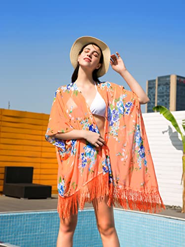 Quimono feminino floral – Roupa de praia de chiffon leve, leve, com leopardo para biquínis, cardigã
