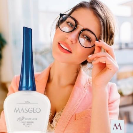 MASGLO Traditional Nail Polish 0.5 Fl. Oz. 3 piece kit with BASE FORTIFIER, color TIZA and TOPCOAT GEL