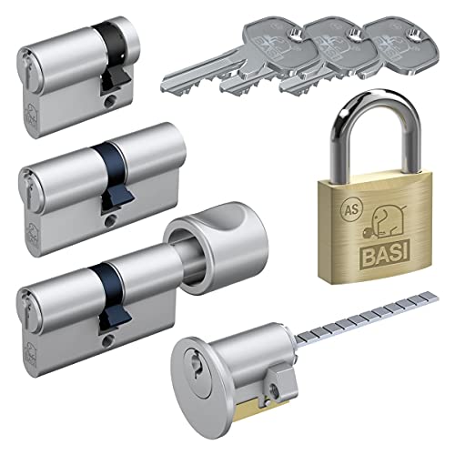 BASI | AS Türzylinder/Schließzylinder Set | passendes Vorhängeschloss | Breite 50 mm | Bügelhöhe 28 mm | Bügelstärke 8 mm