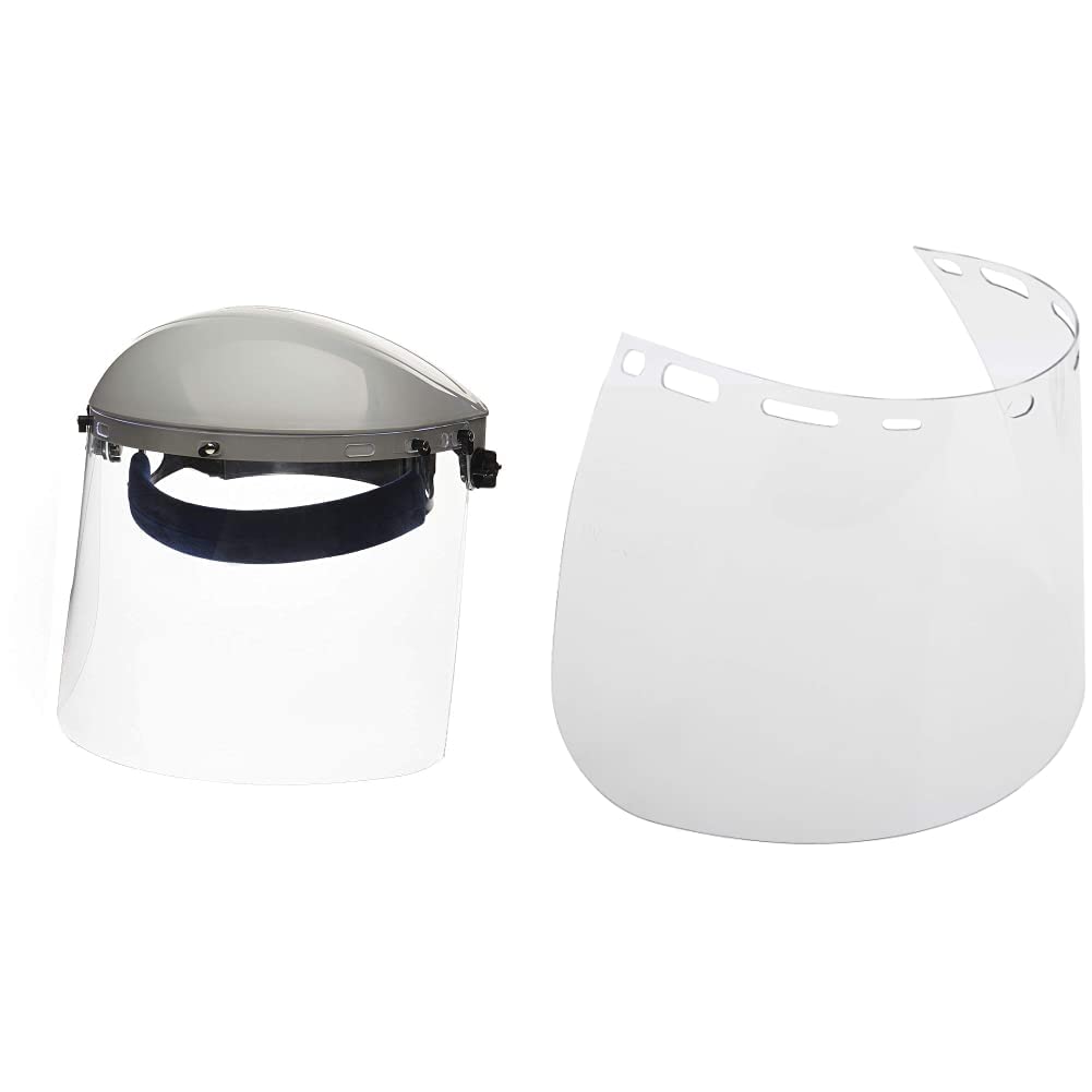 Sellstrom Safety Face Shield Advantage Series - For Grinding, Welding, Construction - Clear Window - Ratcheting Headgear & Replacement Face Shield, 8"x 15.5"x .040, Clear Polycarb, Model 15151
