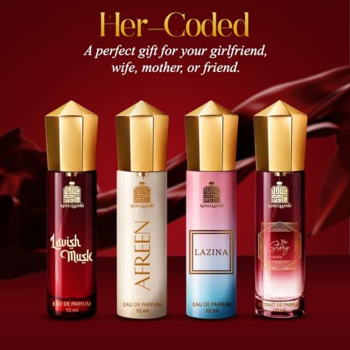Image of Adilqadri Perfume Gift Set for Women (Pack of 4 x 10ml) | Long Lasting EDP Fragrance Combo for Her | Floral, Fruity, Musky, Woody & Sweet Notes | Travel Size Luxury Perfume Gift Set for Women