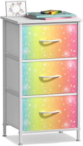 Sorbus Nightstand with 3 Drawers - Bedside Furniture & Accent End Table Chest for Home, Bedroom Accessories, Office, College Dorm, Steel Frame, Wood Top, Pastel Fabric Bins