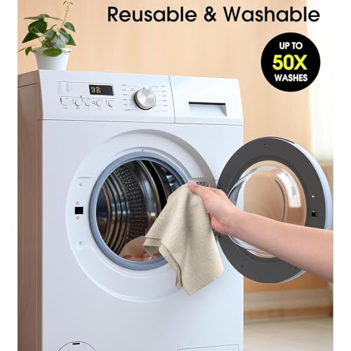 Image of LINEAR Microfiber Cleaning Cloth Roll | Kitchen Towel Roll | Cleaning Towels - Reusable and Washable Cloths for Kitchen, Washable and Reusable (20- Pack) 25 x 26 Cms (1, Cream, Medium)