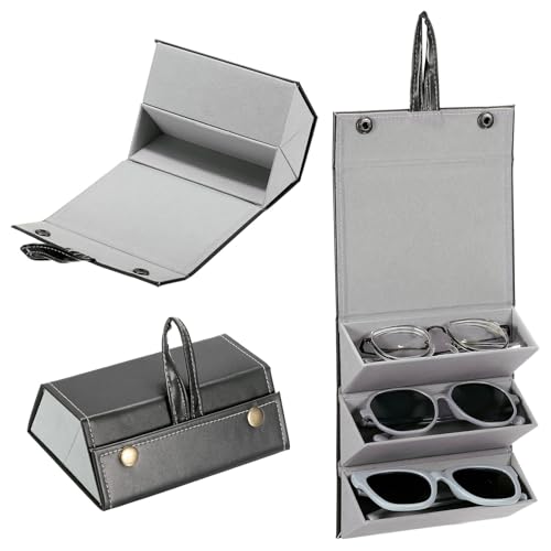 Image of PATIKIL Travel Sunglasses Organizer, 3 Slots Foldable Sunglasses Holder Leather Sunglass Storage Organizer Case