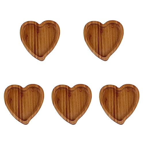 Cabilock 5 pcs Creative Heart Wood Tray Wooden Trinket Tray Reusable Snack Dish Holders