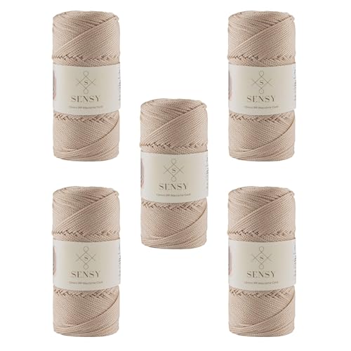 5 Skeins of Sensy Premium 1.5mm 164 Yards Polyester Rope 100% Polypropylene Cord Macrame Cord 1.5mm Crochet Bag Cord Macrame Rope Crochet Thread Gift for Knitter (Latte)
