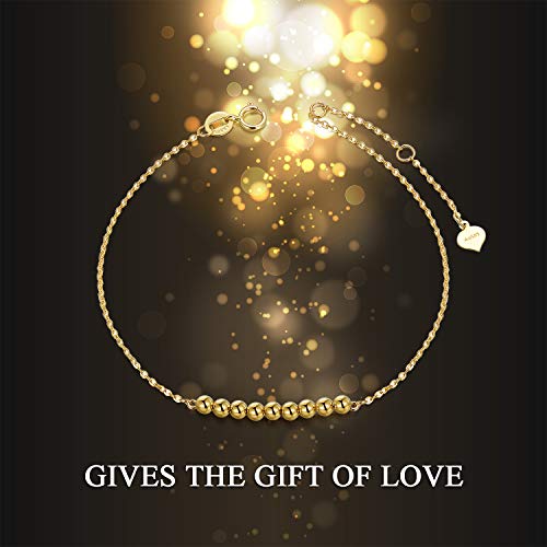 Sisgem 14K Gold Bracelets For Women, Real Yellow Gold Beads Ball Bracelets Adjustable Chain Fine Jewelry For Wife, Mom, Girls 6.5"- 8" #TOP6