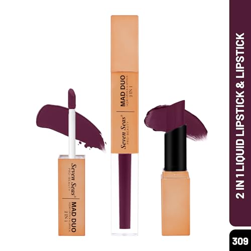 Image of Seven Seas 2in1 Non-Transfer | Smooth Texture | Hydrating | Long Lasting | Water-Proof | Full-Coverage Mad Duo Liquid Lipstick & Lipstick (Castro, 4ml,3g)