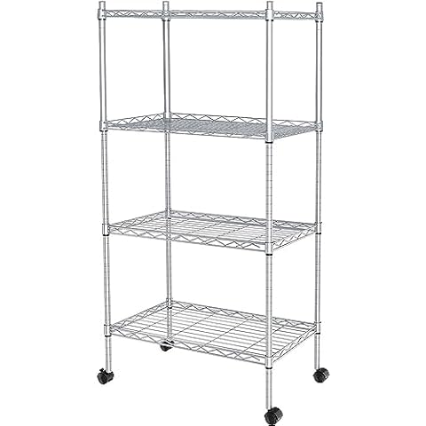 JS HANGER Wire Shelving Unit with Wheels, 4-Tier Adjustable Heavy Duty Metal Shelf Wire Storage Rack for Home Office Garage Kitchen Bathroom, 440 lbs Capacity, 23.23''W X 13.4''D X 47.24''H, Silver Cover