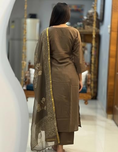 Image of ANNI Designer Women's Rayon Viscose Straight fit Printed Embroidered Kurta with Pant & Dupatta | Ethnic Kurta Set for Women | Daily, Office & Festive Traditional