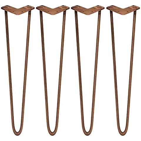 4Pcs Hairpin Table Legs DIY Furniture Industrial Style Heavy-Duty Sturdy Welded Metal Steel Upcycle Bench with Free Screw Pack and Protector Feet Antique Copper 2 Prong Rods 28 Inch Height 12mm Cover