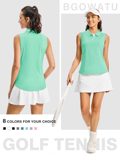 Image of BGOWATU Women's Golf Shirts Sleeveless Polo Shirts Collared 3 Buttons Tennis Tank Tops UV Protection Quick Dry