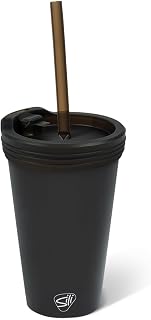 Silipint 16oz Silicone Straw Tumbler with 2-in-1 Lid – Unbreakable, Non-Toxic, Dishwasher Safe & Spill Proof Tumbler – Leakproof Travel Mug for Coffee, Juice, Cocktail (Classic Black, smoke)