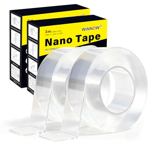 WINNOW 2 Pack Heavy Duty Double Sided Tape - Strong Adhesion and Reusable Nano Tape, Removable