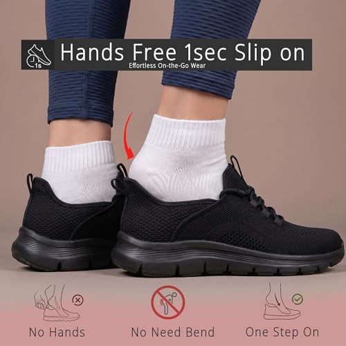 Image of Dannto Women's Running Shoes Hands-Free Slip On Breathable Knit Walking Sneakers Non-Slip for Work Gym & Casual