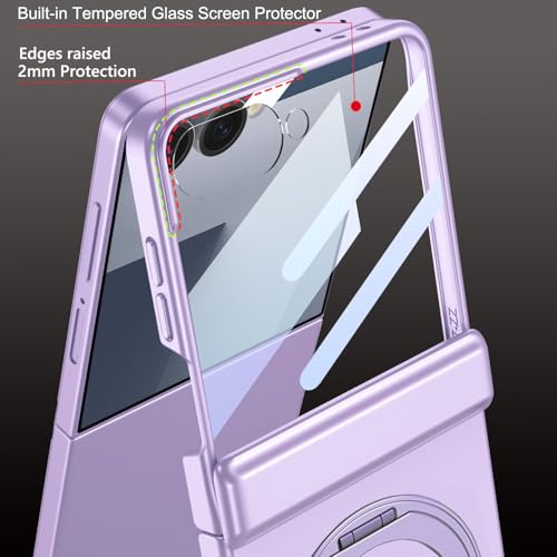 Magnetic Case for Samsung Galaxy Z Flip 7 with & Ring Kickstand & Screen Protector & Magnetic Hinge Protection, [Support Wireless Charging ] Slim Hard PC Shockproof Cover for Galaxy Z Flip 7 (Purple) by SOUTEM - Used condition - Image 3
