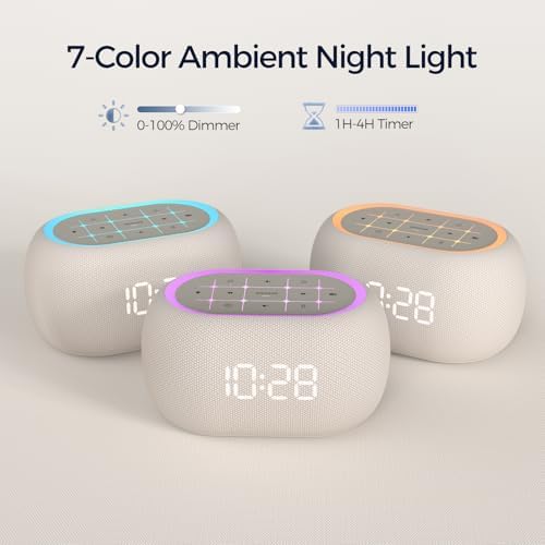 ANJANK Alarm Clock Radio with Dual Alarm for Bedroom, 7-Color Night Light,0-100% Dimmer, 8 Sounds + Gentle Light Wake UP,16-Level Volume,Bedside Digital FM Radio with Sleep Timer, Clock for Kids Teens — view 6