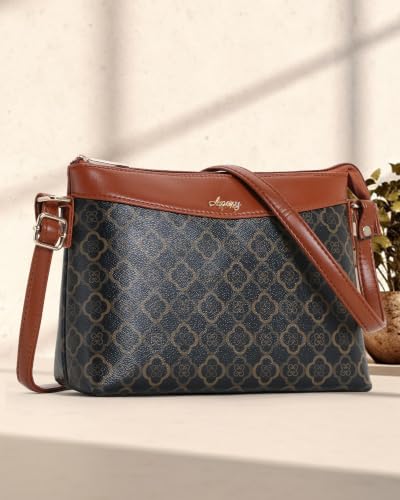 Image of Apery Elegant Printed Sling Bag | Two-Tone Faux Leather Shoulder Purse with Adjustable Strap