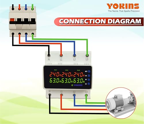 Image of YOKINS 3-Phase Automatic Over /Under Voltage Protector 63A 220VAC | Dual Working Mode | Overcurrent, Phase-Loss & Phase-Imbalance Protection (YD-6VA Meter)