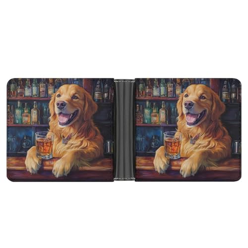 Retriever Dog Humor Bar Bifold Wallet for Men Women PU Leather Slim Purse Pocket Wallet with Card Holder