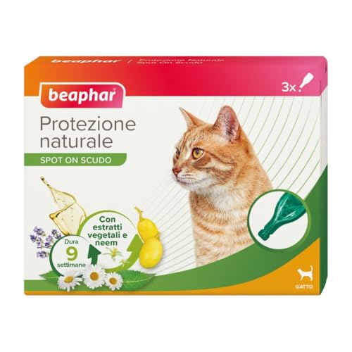 Beaphar Protezione Naturale, Spot-On Scudo per Gatto, con Olio di Neem e Piretro Vegetale, 9 Settimane di Protezione, 3 Pipette da 2 ml